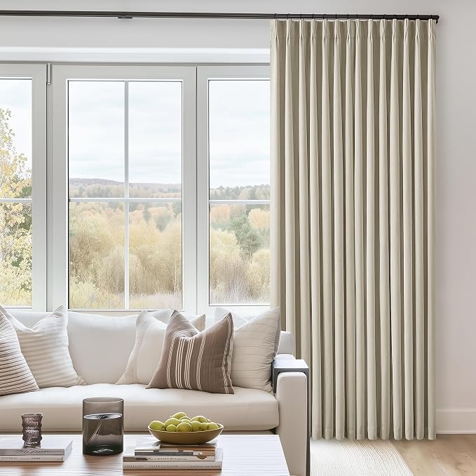 Burlywood Birch Black Out Pleated Linen Curtains 102 Inches Long 2 Panels | 2 Layers for 100% Blackout Thermal Insulated, Pinch Pleat with Back Tab, Memory Shape, Taupe Drapes for Bedroom Living Room