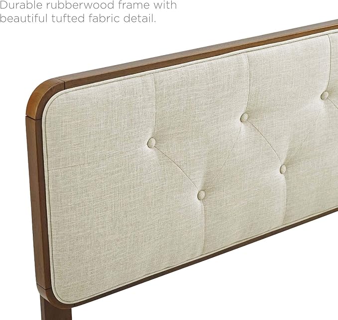 Modway MOD-6235-WAL-BEI Collins Tufted King Fabric and Wood Headboard, Walnut Beige