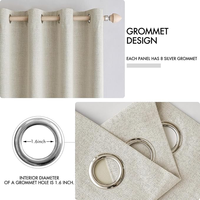 MIULEE 100% Blackout Linen Curtains for Bedroom 52x120 Inches Cream | Room Darkening, Light Blocking, Thermal Insulated, Grommet Top, Linen Textured, Window Curtains for Living Room, 2 Panels