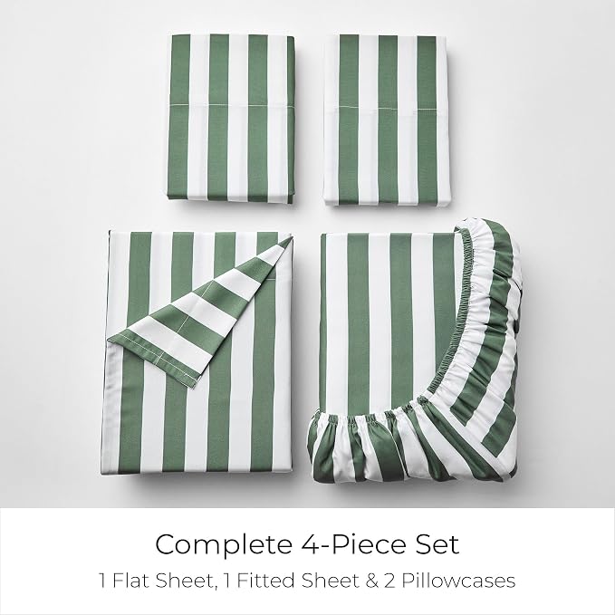 Mellanni Iconic 4-Piece, Ultra Soft Sheet Set (Queen, Oxford Stripe Sage) | 10M+ Sleepers. Lab-tested: Sleeps Cool, Stays Bright, Strong, Smooth. Good Housekeeping Best Bedding, 7 yrs running.