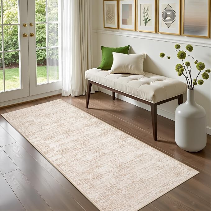 Hallway Runner Rug: 2.6x8 Kitchen Rugs for Living Room Beige Brown | Runner Rug Hallway Washable Rug No Slip Soft Bedroom Rug Indoor Floor Stain Resistant Carpets for Entryway, Laundry, Bathroom