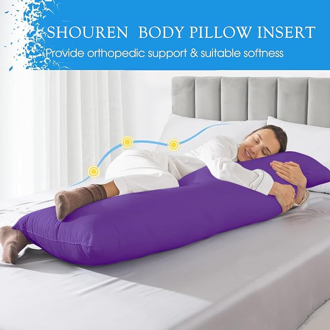 SHOUREN Large Body Pillow,Long Bed Pillow for Adults,20x54in | Breathable,sweat-absorbing,skin-friendly,medium firmness for side sleepers,multiple application