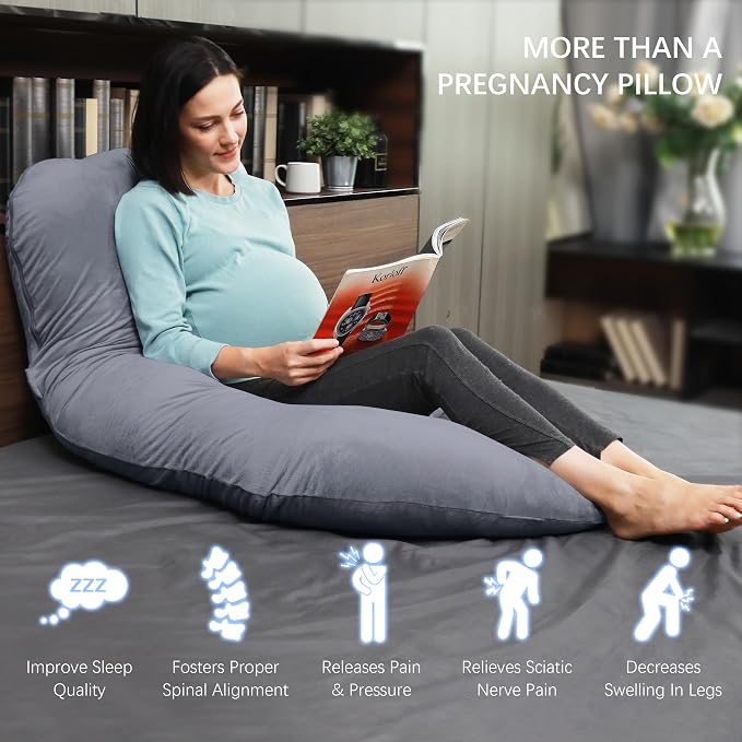 MOON PARK Pregnancy Pillows for Sleeping - U Shaped Full Body Maternity Pillow with Removable Cover - Support for Back, Legs, Belly, Hips - 57 Inch Pregnancy Pillow for Women - Dark Grey