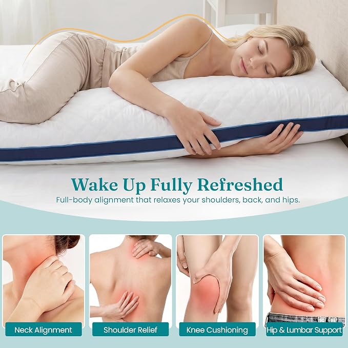 Oubonun Full Body Pillow for Side Sleeper, Adjustable Firm Long Bed Pillow | Extra Fill Plush Support - Large Quilted Loft Insert for Pregnancy Contour, Breathable Sweat-Absorbing Skin-Friendly Cushion
