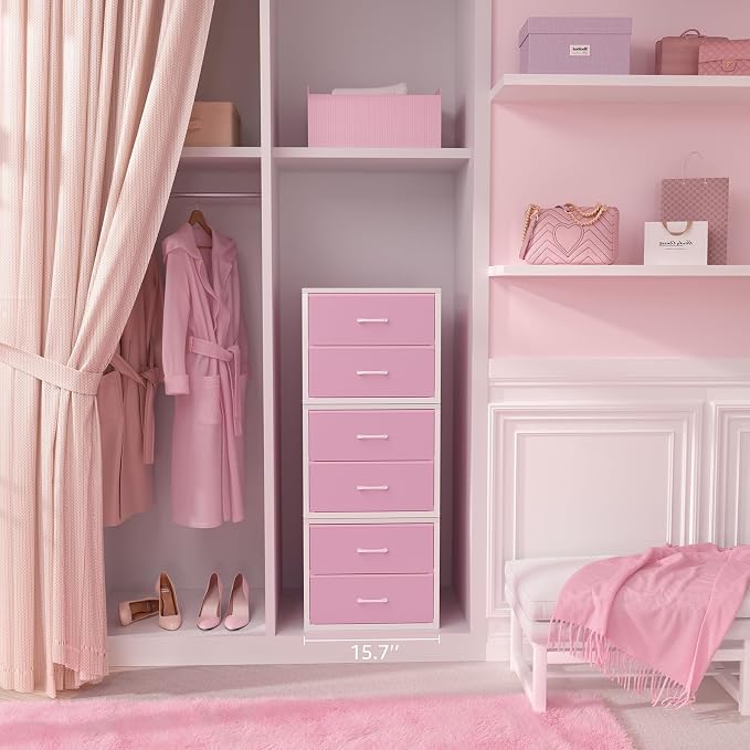 BOLUO Stackable Closet Drawers for Clothes Organizers and Storage Fabric Pink 2 Drawer Dresser for Bedroom 2 Packs Modern Small