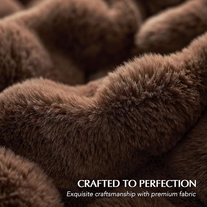 EverGrace Faux Rabbit Fur Bubble Throw Blanket, 50"x60", Chestnut | Ultra Soft, Luxury Faux Rabbit Fur Throw, Thick Warm Bubble Blanket, Cozy Fluffy Reversible, for Bed, Couch, Chair, Sofa