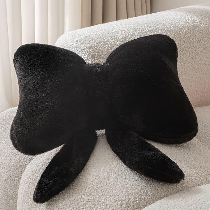 Bow Pillow Throw Pillows Butterfly Shaped Decorative Cute Pillows for Bed Sofa Cute Home Decor,Black 10 * 8inch