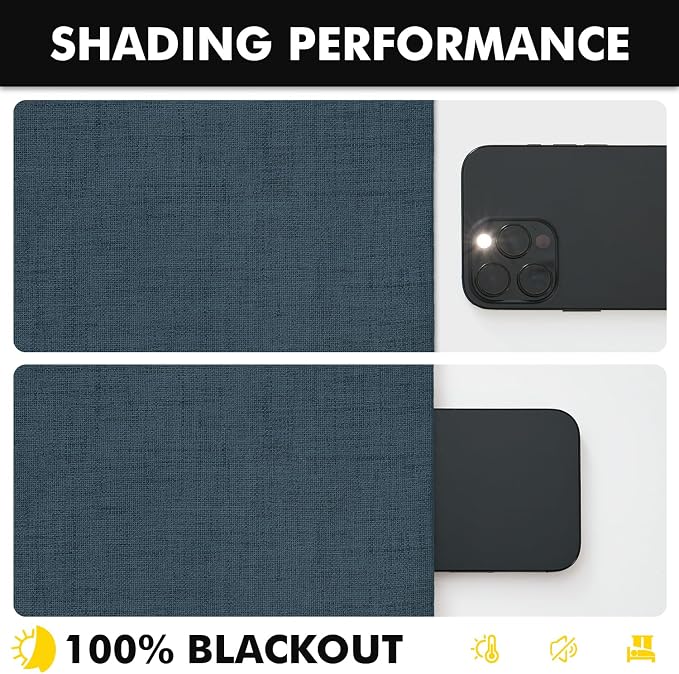 MIULEE 100% Blackout Linen Curtains 42 x 63 Inch Navy Blue 2 Panels | Thermal Insulated, Room Darkening Drapes for Bedroom Living Room, Back Tab Rod Pocket Pinch Pleated, Solid Luxury Decor