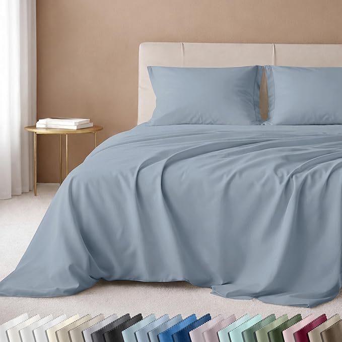 California Design Den Luxury 600 Thread Count Queen Sheets, 4 Pcs, Sky Blue | 100% Cotton Sateen Backed by Good Housekeeping Seal, Soft & Smooth, 16" Deep Pocket Set, All-Around Elastic, Easy Care
