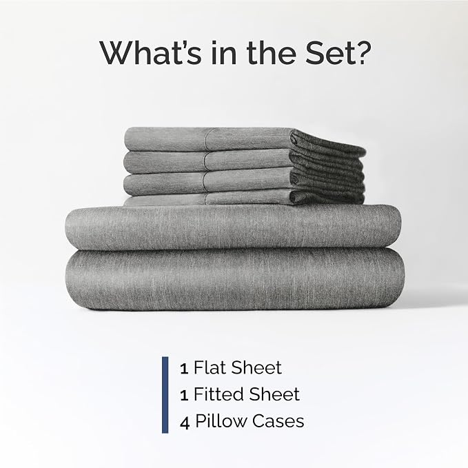 Full 6 Piece Bed Sheet Set - Breathable & Cooling Sheets - Heathered Grey | Ultra-Soft Hotel Luxury Bedding Set with 8-16 Inch Deep Pockets, 1 Flat & 1 Fitted Sheet & 4 Pillowcases, Wrinkle & Fade Free