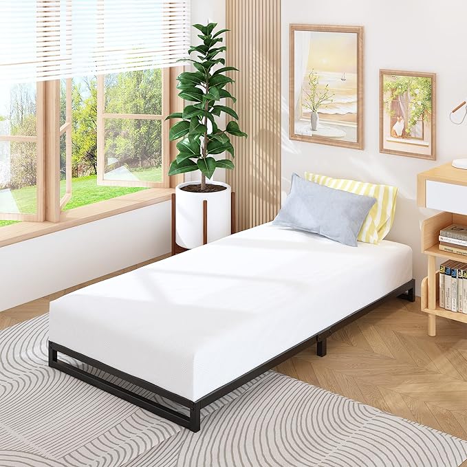 Lutown-Teen 6 Inch Twin Size Bed Frames with Heavy Duty Steel Slat Support | Twin Platform Bed Frame No Box Spring Needed, Noise Free, Easy Assembly, Black