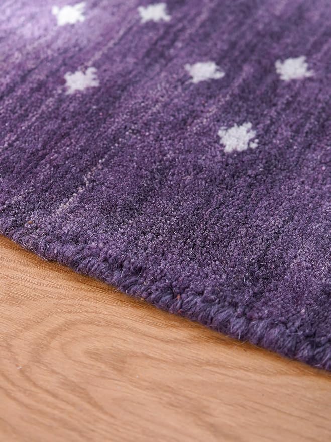 HAND KNOTTED LOOM WOOL ECO-FRIENDLY AREA RUGS - 6'x6', Round Shape, Purple Color, Contemporary Modern Design, High Pile Thick Handmade Anti Skid Area Rugs for Living Room, Bed Room (L00530)