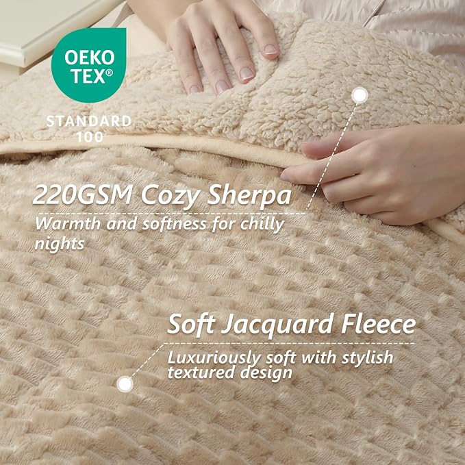 Mr. Sandman Weighted Blankets for Adults, Queen Size 80 x 87 Inches, 25lbs | Machine Washable; Soft Warm Sherpa Fleece; Jacquard Flannel Filled with Glass Beads; Heavy Throw for Sleep and Calm; Khaki