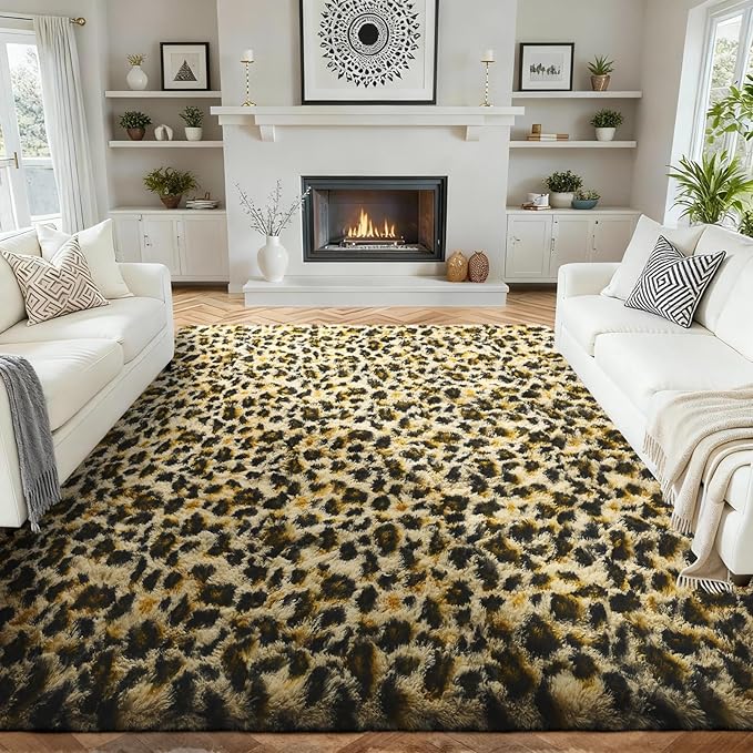 Ophanie 6x9 Leopard Rugs for Bedroom Living Room, Cheetah Print Rug Fluffy Shag Large Fuzzy Plush Soft Throw,Large Shaggy Floor Faux Animal Throw Carpets,Decor Aesthetic with Over 99 pcs Pile fibers