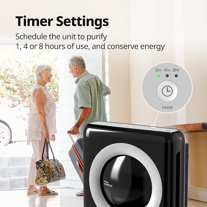 COWAY Air Purifier for Home Up to 1,748ft², HEPA Filter for Smoke, Allergies, Pet Dander, Odor, Air Quality Monitor, Auto&Eco Mode, Timer, Filter Indicator, 3yr Warranty, Mighty AP-1512HH, Black