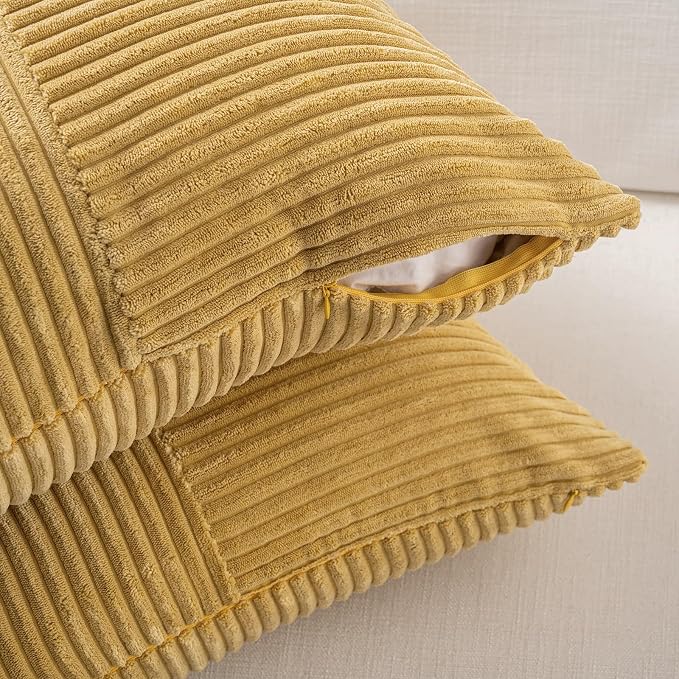 Fancy Homi 2 Packs Mustard Yellow Euro Decorative Throw Pillow Covers 26x26 Inch for Living Room Couch Bed, Farmhouse Boho Home Decor, Soft Corss Corduroy Patchwork Square Cushion Case 66x66 cm