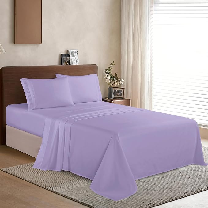 Elegant Comfort Luxury Soft 1500 Premier Hotel Quality 4-Piece Sheet Wrinkle and Fade Resistant Bedding Set, Deep Pocket up to 16inch, Queen, Lavender