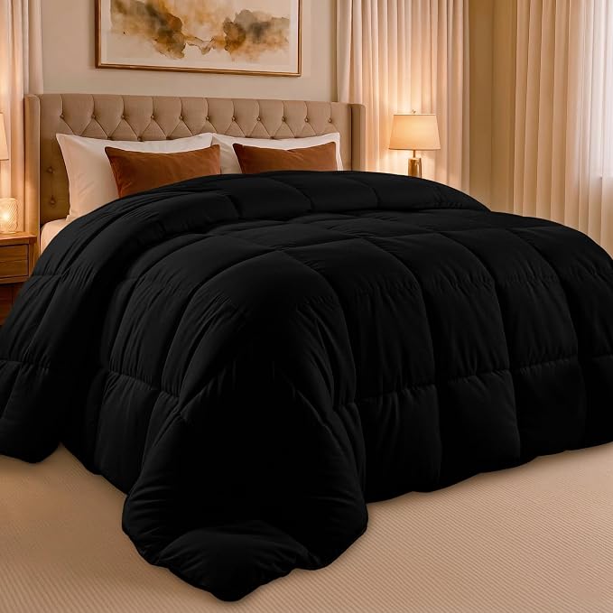 Utopia Bedding Twin Comforter, Duvet Insert, Black, 64 x 88 Inches | Soft and Fluffy Down Alternative Bed Comforter, All Season, Breathable, Corner Tabs, Box Stitched, Durable, Machine Washable