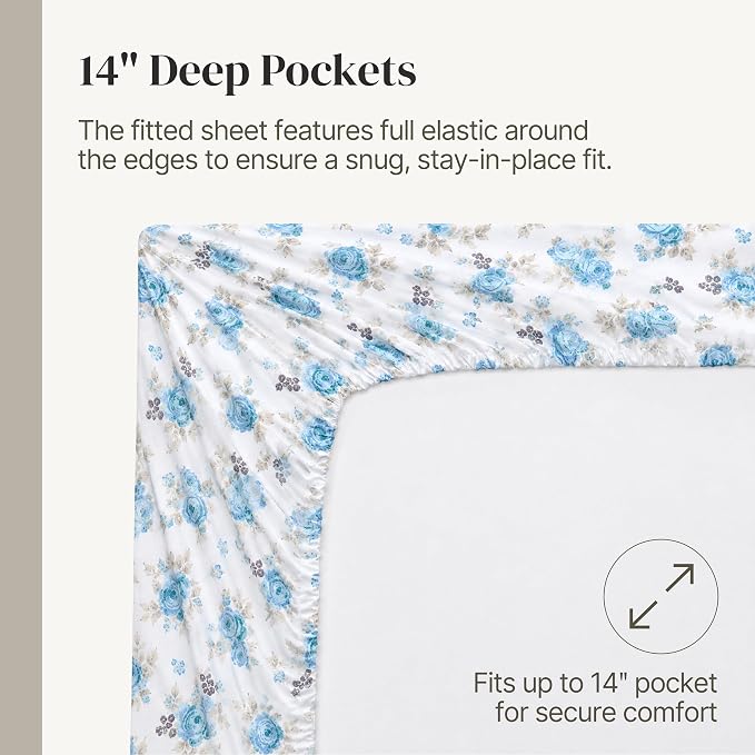 Modern Threads Printed 4-Piece Extra Soft Bedding Sheets & Pillowcase Set, Deep Pocket up to 16 inch Mattress Forever Roses Cal King