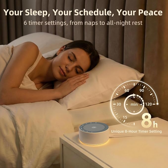 Kipcush White Noise Machine for Baby & Adults, 30 Soothing Sounds, Sleep Sound Machine with 8 Color Night Light, Memory Function, White Noise for Sleeping, Nursery, Office, Travel & Relaxation