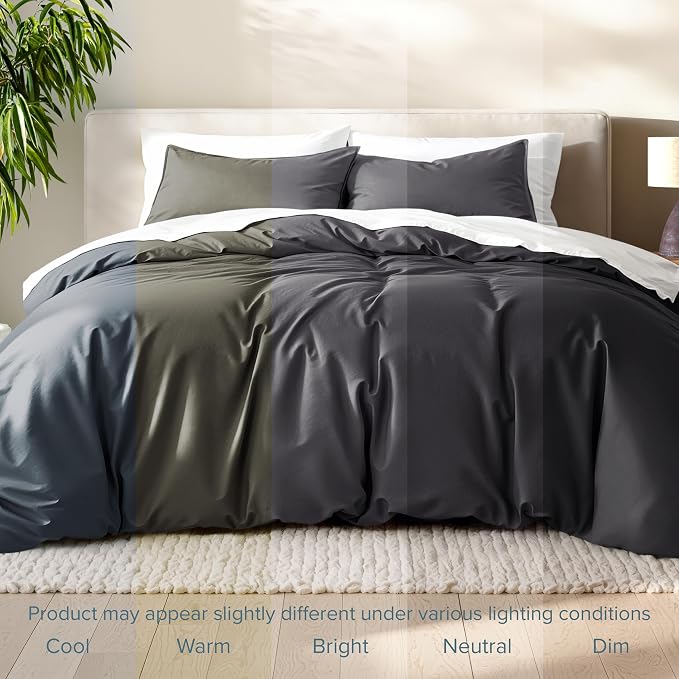 Bare Home Duvet Cover Set 1800 Ultra-Soft (Queen, Forged Iron Grey) | Lightweight, Cooling, Breathable, Premium 1800 Ultra-Soft, All-Season