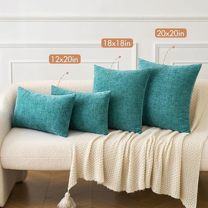 MIULEE Soft Chenille Euro Throw Pillow Covers Teal 24x24 Inch Pack of 2 | Modern Home Decor, Classic Decorative Pillows, Solid Dyed Cases, Boho Couch Cushion Covers for Sofa Bed Living Room
