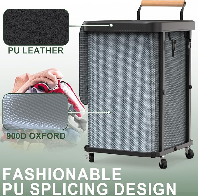 150L Laundry Basket with Wheels,Rolling Basket Hamper with Lid&Handle Gray | Laundry Organizer Storage Cart with Heavy Duty Sturdy Metal Frame for Home, Hotel, Laundry Room