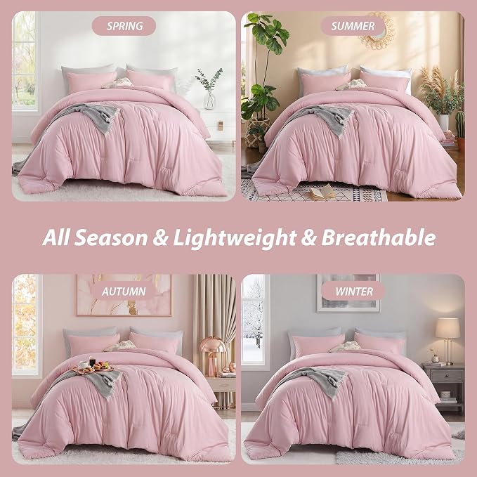 weigelia Pink Comforter Set Full Size, All Season Lightweight Bedding Set | Soft Microfiber Full Comforter Set, Machine Washable, Solid Color Bed Set (1 Comforter, 2 Pillowcase)
