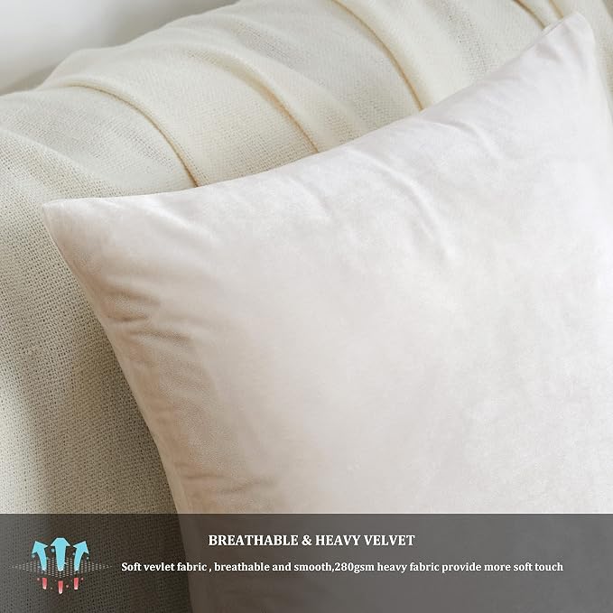GIGIZAZA Decorative Throw Pillow Covers 16 x 16, Ivory Cream White Soft Pillow Covers Velvet,Set of 4 Decor Square Cushion Covers