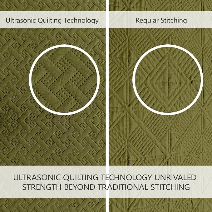 FLYMME Quilts King Size,Lightweight Olive Green Bedspreads,Basket Weave Pattern,Ultra Soft Microfiber Bed Coverlet 3 Pieces for All-Seasons (1 Quilt,2 Shams)