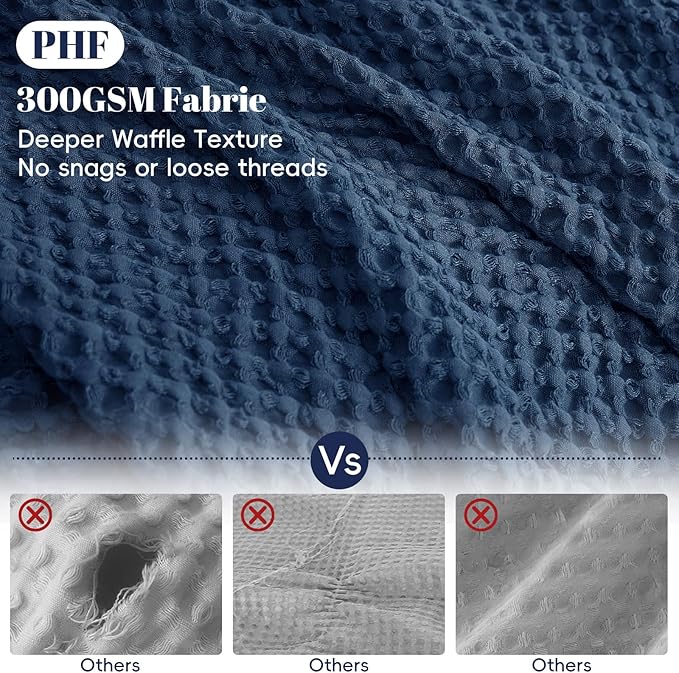 PHF Waffle Duvet Cover California King,Soft Breathable,104"x98",Navy Blue | 300GSM Fabrie，No Snagging Textured Honeycomb Comforter Cover for All Season 3pcs, Durable Bedding Duvet Set, Home Decor Gift