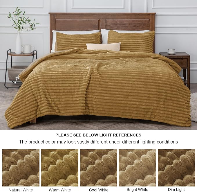 BEDELITE Fleece King Comforter Set, Fluffy Bed Set, Brown | Super Soft & Warm Bedding, Luxury Fuzzy Faux Fur Comforter for Winter, Heavy Plush Bedding, with 2 Pillowcases