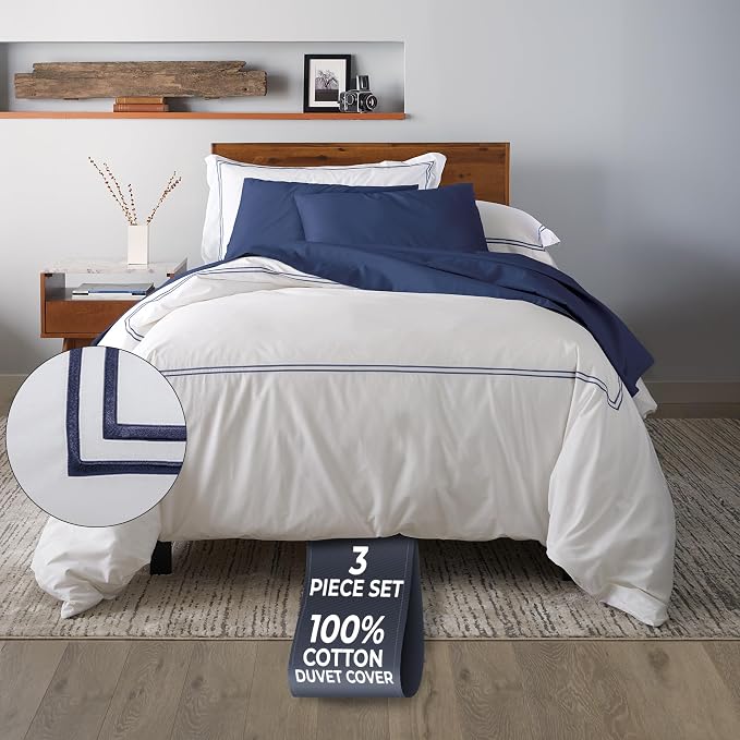 Ella Jayne Twin Duvet Cover 100% Cotton Percale Soft Navy Design 2 Pcs | Duvet Cover Twin | Soft Cotton Percale | 68 x 90 Inch Cover | Includes 1 Matching Pillow Sham | Navy Design