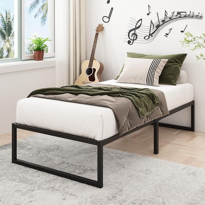 Lutown-Teen 16 Inch Twin Size Bed Frames with Heavy Duty Steel Slat Support | Twin Platform Bed Frame No Box Spring Needed, Noise Free, Easy Assembly, Black