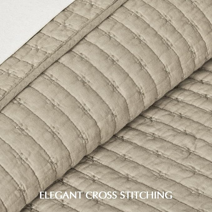 100% Cotton Cross Stitch 3-Piece Quilt Set, Queen, Driftwood | Cross Stitch Cotton Quilt, Pre-Washed Bedding Set, Oversized Lightweight Bedspread Coverlet, for All Season, with 2 Shams