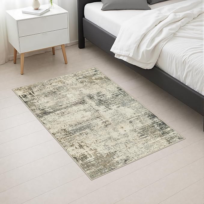 2x3 Washable Entryway Rug: Modern Abstract Soft Carpet Ash Brown | For Entrance, Bedroom, Kitchen, Laundry, Bathroom,Door Mat,Modern Abstract,Machine washable,Non-Slip,Stain Resistant,Indoor