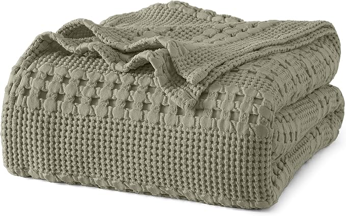 PHF Lightweight 100% Cotton Waffle Blanket for Bed, King, Dusty Sage | Pre-Washed Soft Cotton Comfort, Breathable Layering Warmth for Fall & Winter, Bed, Sofa, Couch, Home Decor & Gifts
