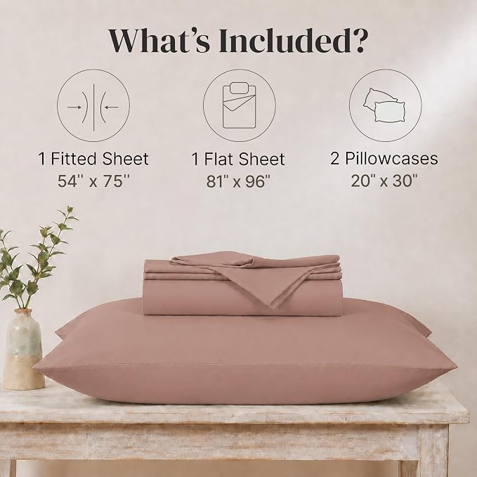 Modern Threads Soft Microfiber Solid Sheets - Luxurious Microfiber Bed Sheets - Includes Flat Sheet, Fitted Sheet with Deep Pockets, & Pillowcases Rose Full
