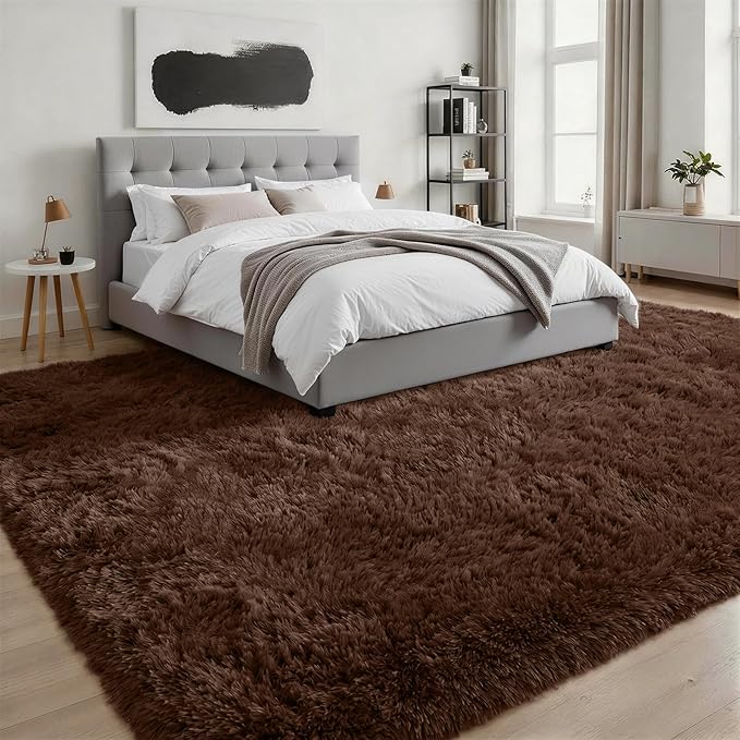 8x10 Area Rug Living Room Bedroom: Fluffy Plush Shag Carpet Brown | For Kids Room Playroom Nursery Home Decor,Ultra Soft,Non-Slip Non-Shedding,Fuzzy Plush,Large Indoor Floor Carpet,Easy Clean
