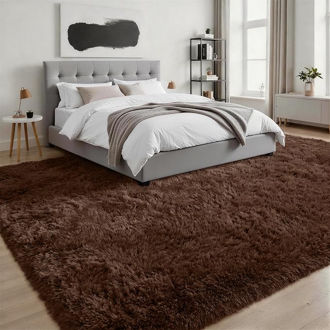 9x12 Area Rug Living Room Bedroom: Fluffy Plush Shag Carpet Brown | For Kids Room Playroom Nursery Home Decor,Ultra Soft,Non-Slip Non-Shedding,Fuzzy Plush,Large Indoor Floor Carpet,Easy Clean