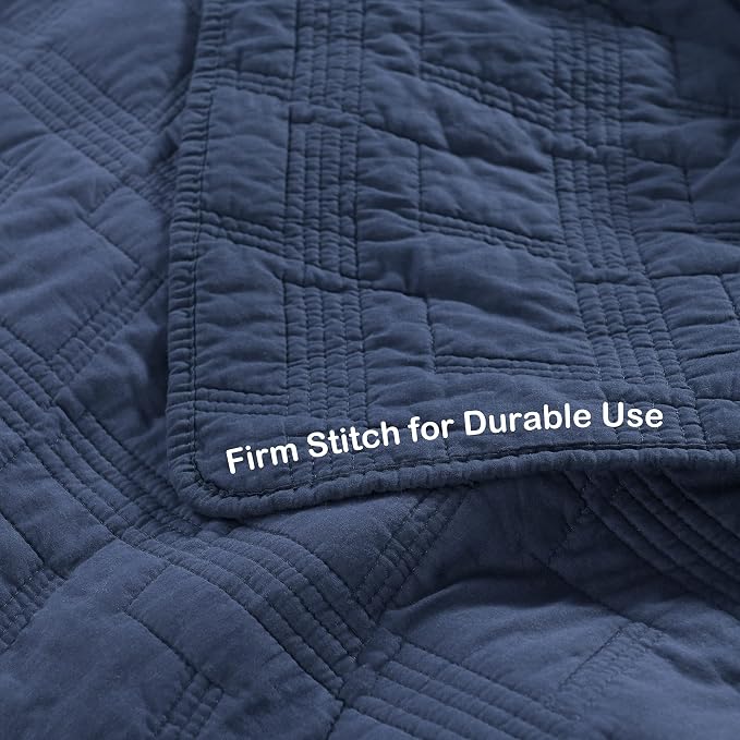 HORIMOTE HOME 100% Cotton Quilt Set Twin Size, Navy Blue Pre-Washed 2-Piece Bedspread Coverlet Set, Cozy Lightweight Stitching Bedding Cover with 1 Sham in Geometric Pattern for All Season
