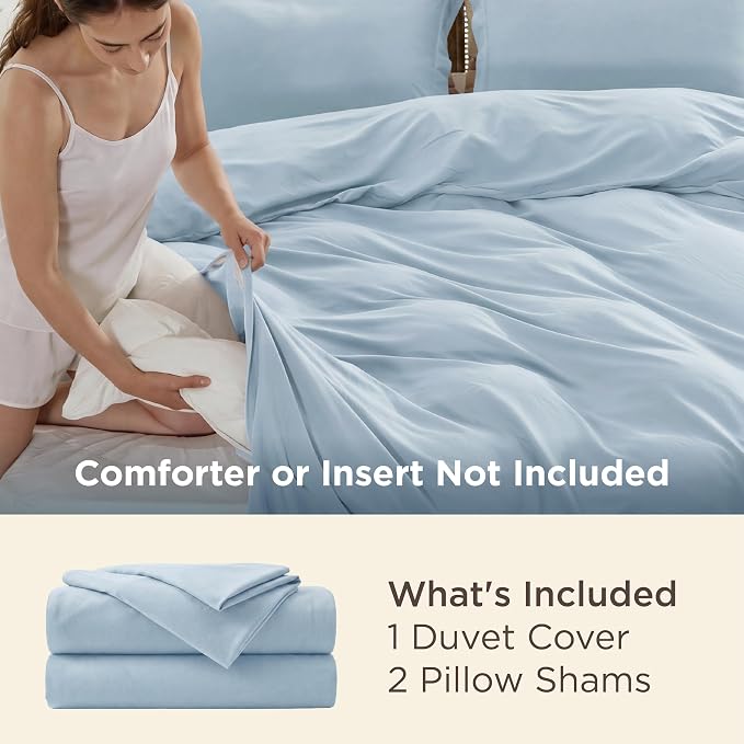 Bedsure Duvet Cover Queen Size, 3Pcs Double Brushed Bedding Set, Light Blue | For Kids & Adults, 90"x90" Comforter Cover, Hotel Luxury, All Season, Breathable, Easy Care, Lightweight, Zipper Closure