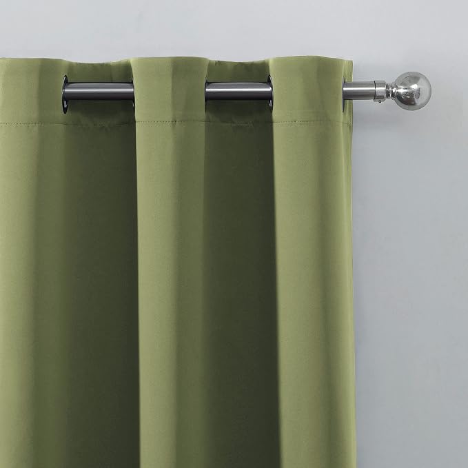 Olive Green Thermal Blackout Curtains/38 x 63 Inch/Set of 2 Panels Room Darkening Curtains for Bedroom