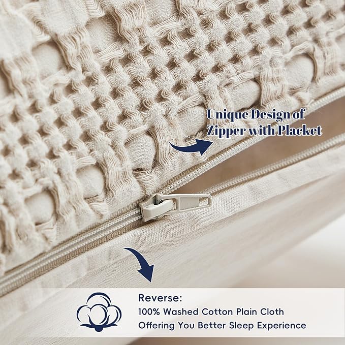 PHF 100% Cotton Waffle Weave Euro Sham Covers, 2 Pack 26" x 26" Bed Pillow Covers for Elegant Home Decor, No Filling, Luxury Aesthetic Soft Euro Pillow Cases for Bed, Oatmeal