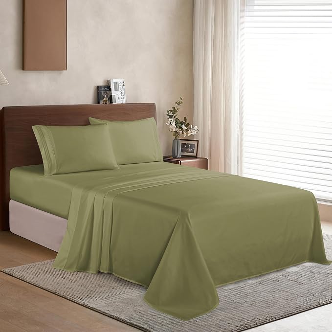 Elegant Comfort Luxury Soft 1500 Premier Egyptian 4-Piece Premium Hotel Quality Wrinkle Resistant Coziest Bedding Set, All Around Elastic Fitted Sheet, Deep Pocket up to 16inch, King, Sage/Green