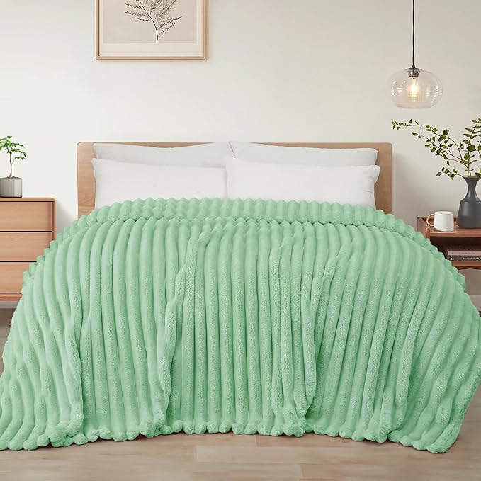 Exclusivo Mezcla Striped Twin Size Fleece Blanket for Bed, Couch, 60"x80" | Soft Breathable Cozy Bed Blankets, Lightweight Plush Fluffy Fuzzy Jacquard Decorative Blankets