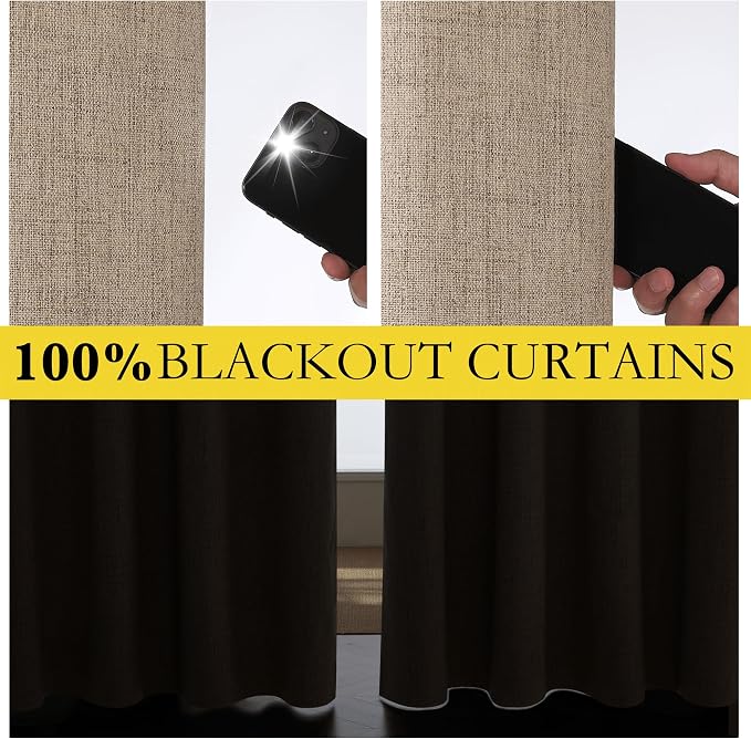 NICETOWN Burlap Blackout Curtains for Dining Room 52" w x 84" L 2 Panels | Vintage Open Linen Weave Flax Thermal Curtains, Soundproof Window Treatment Drapes for Hall Room Bedroom Living Room Decor