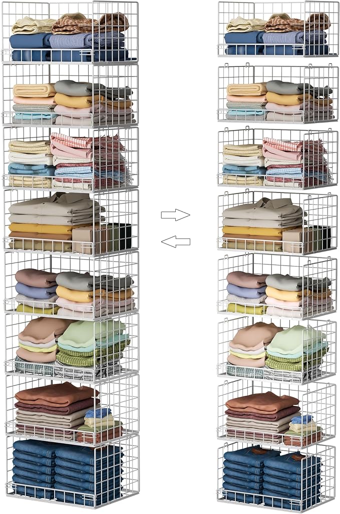 Yociyoga 8-Tier Stackable Closet Organizers and Storage Shelves, Foldable Closet Shelf Organizer, Stackable Storage Bins Drawers for Closet Organizer System, White(Patent No. 30022416)