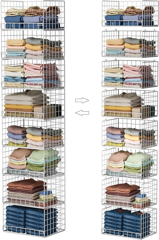 Yociyoga 8-Tier Stackable Closet Organizers and Storage Shelves, Foldable Closet Shelf Organizer, Stackable Storage Bins Drawers for Closet Organizer System, White(Patent No. 30022416)