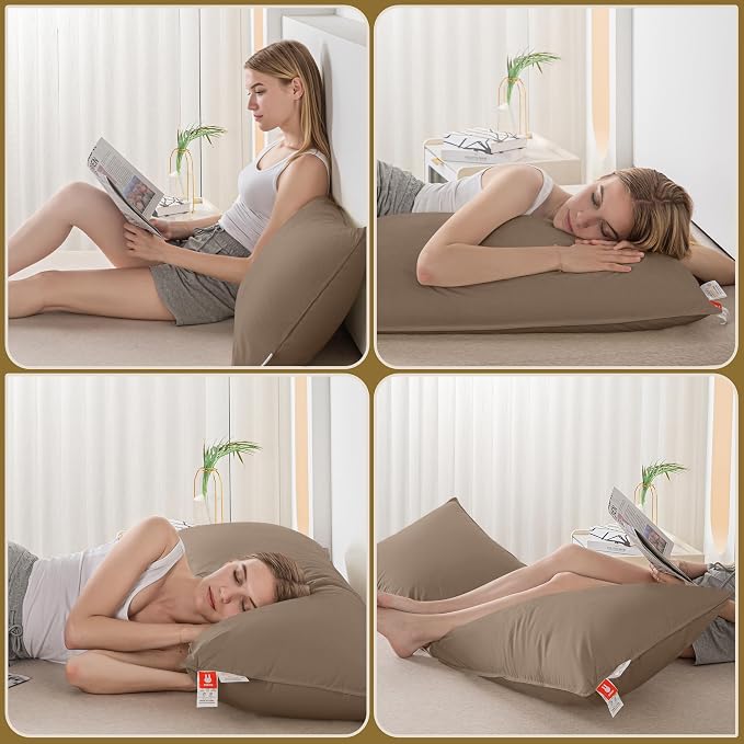 Goose Down Body Pillows for Adults, Large Body Pillow for Side Sleeper, Hugging Feather Body Pillow Insert, Cooling Full Length Long Pillow for Bed with 100% Organic Cotton Shell, 20"x72"